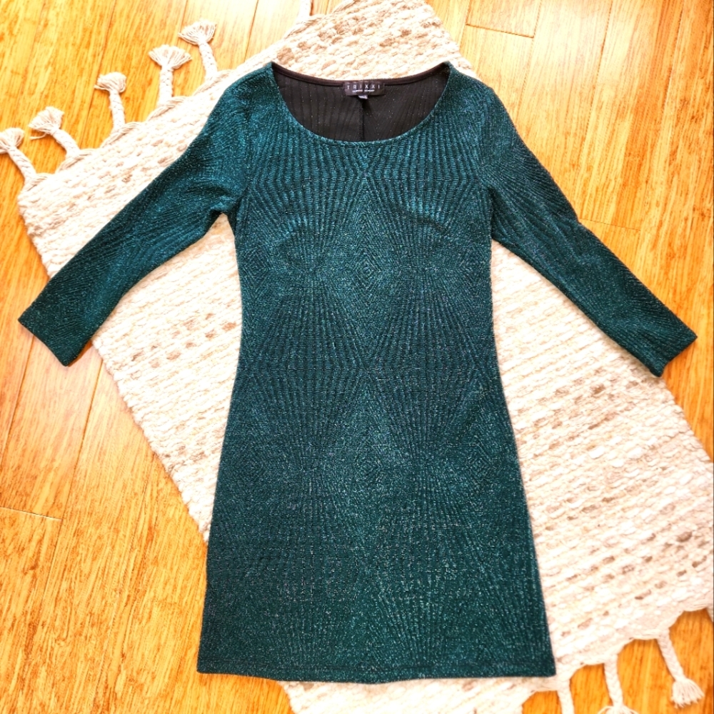 Trixxi Dark Green Lurex Metallic Shift Dress